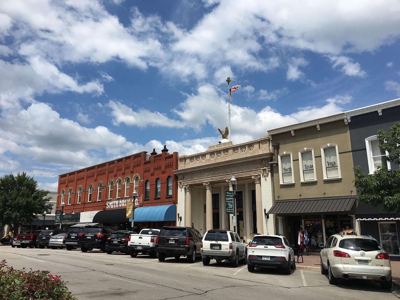 Historic storefronts along the downtown McKinney square in Collin County